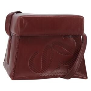 LOEWE Anagram Shoulder Bag Leather Red Gold Auth 160470